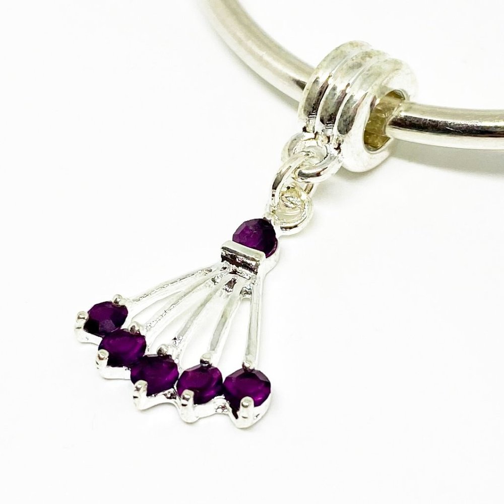 Pugster Purple Crystal Fan Badminton Shuttlecock Bracelet Charm - Fits Pandora